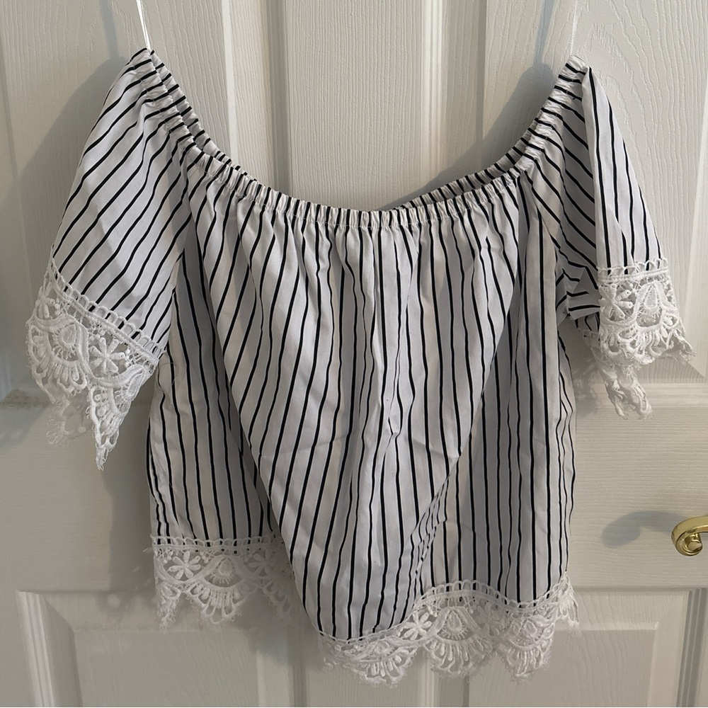 Forever 21 Black and White Striped Lace Blouse